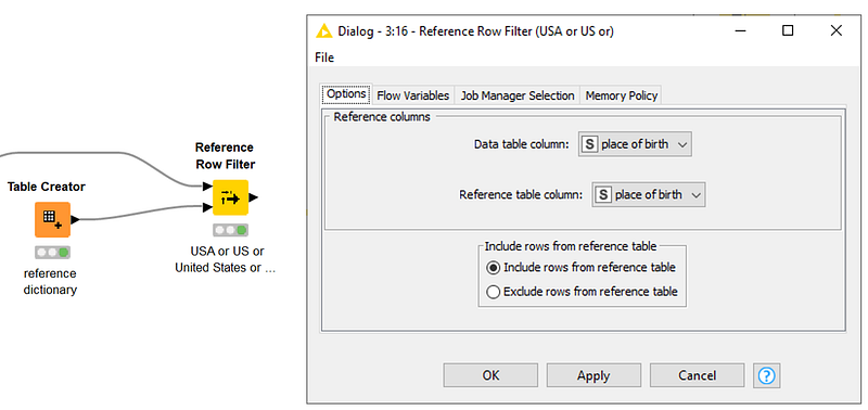 All Row Filters of KNIME