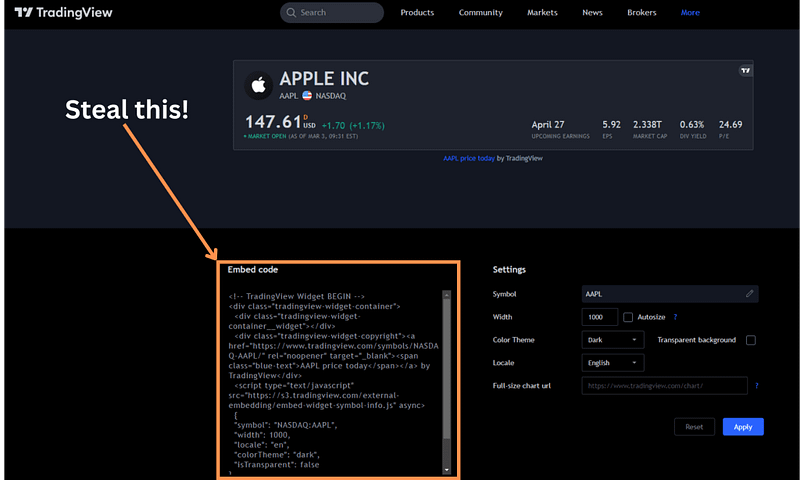 How to Add TradingView to a Custom Made Finance Dashboard