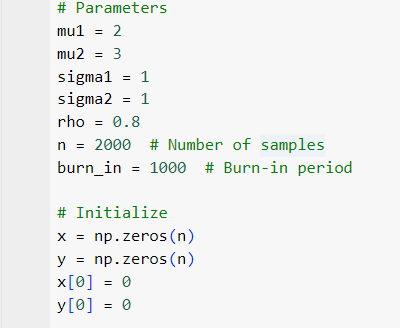 Create a Monte Carlo simulation Gibbs sampler in Python