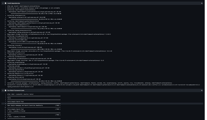 Running a RobotFramework test on GitHub actions