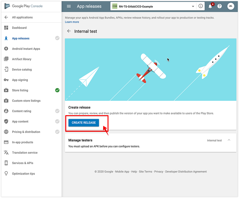 Set up a release for app on Google Play console and publish to Internal ...