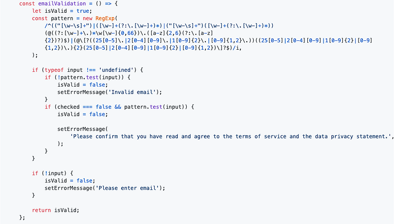 React Email validation with Dialog Overlay
