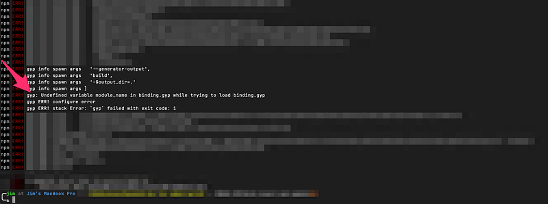 Fix that gyp ERR exit code: 1