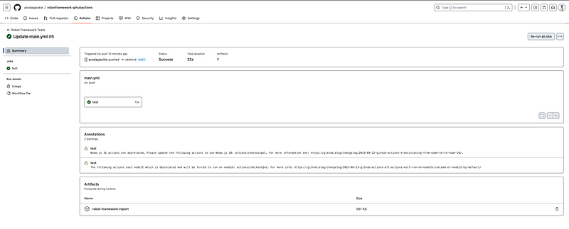Running a RobotFramework test on GitHub actions