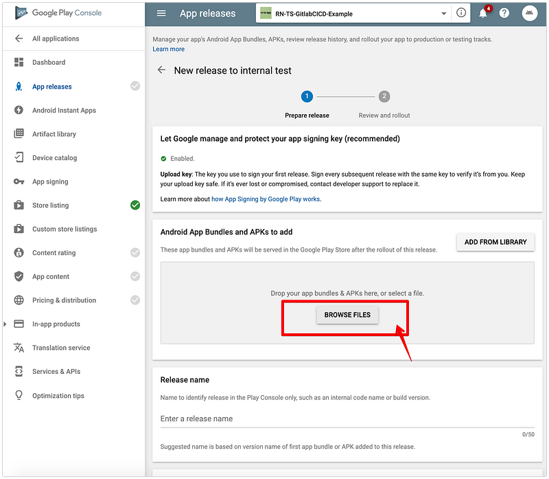 Set up a release for app on Google Play console and publish to Internal ...