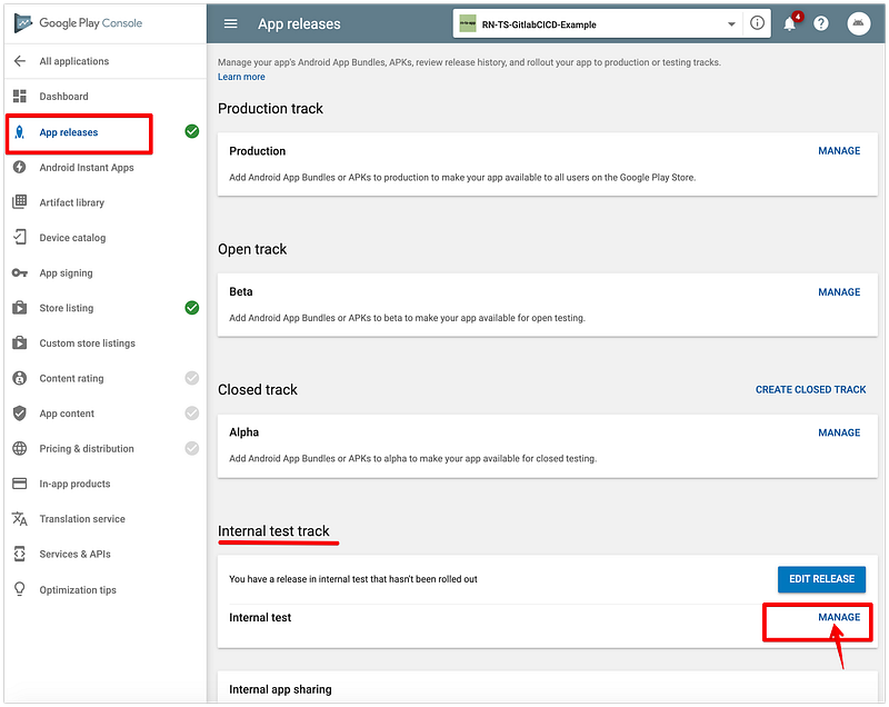 Set up a release for app on Google Play console and publish to Internal ...