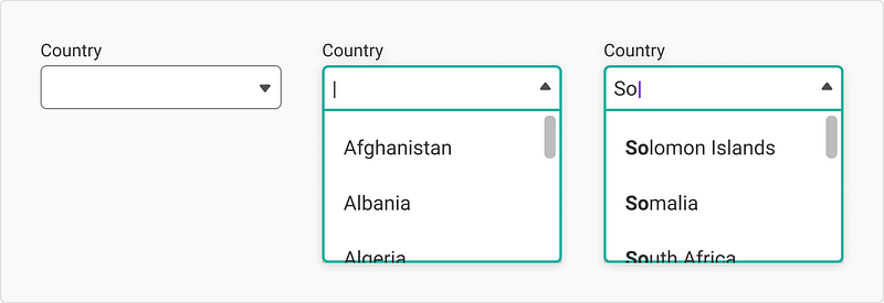 UI cheat sheet: dropdown field