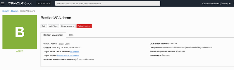 Connect Private Compute Instance using OCI Cloud Shell