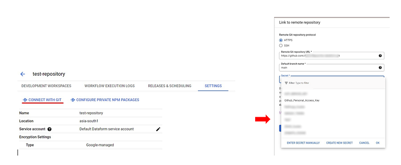 Linking Google Dataform with GitHub