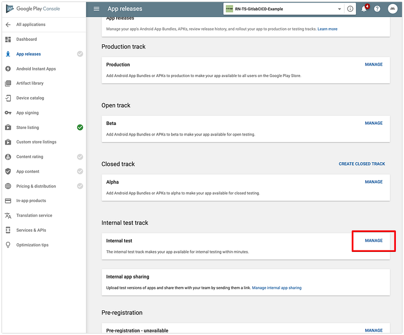 Set up a release for app on Google Play console and publish to Internal ...